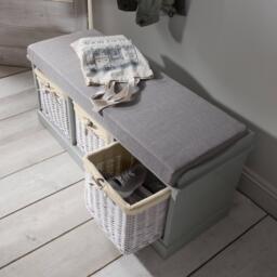 Fyfield 3 Seater Hallway Storage Bench with Storage - Grey - thumbnail 4