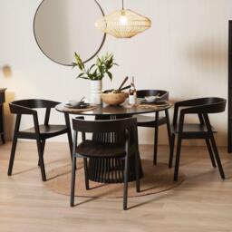 Willow Black Dining Table Set - 4 Seater - Ella Black Dining Chairs - Black Oak Legs - thumbnail 1