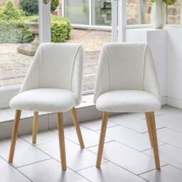 Ella 160cm Pale Oak Dining Table Set - 6 Seater - 4 Freya Dining Chairs with  2 Freya Armchairs - Oat Boucle with Pale Oak Legs - thumbnail 2