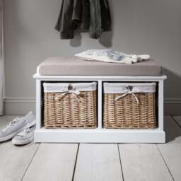 Fyfield 2 Seater Hallway Storage Bench with Storage - White - thumbnail 1