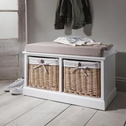 Fyfield 2 Seater Hallway Storage Bench with Storage - White - thumbnail 2
