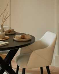 Levi Black Round Dining Table Set - 4 Seater - Freya Boucle Armchairs with Black Legs - thumbnail 4