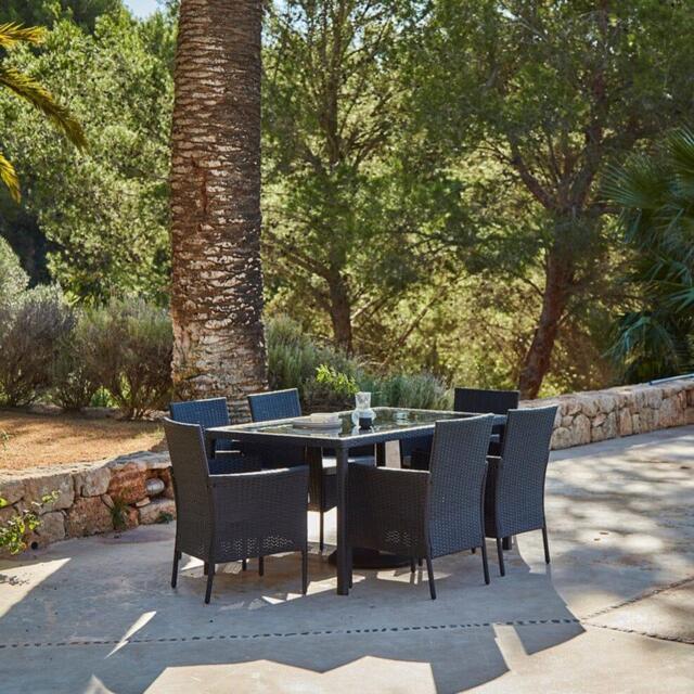 Marston 6 Seater Rattan Garden Dining Set - Black - Glass Top - image 1