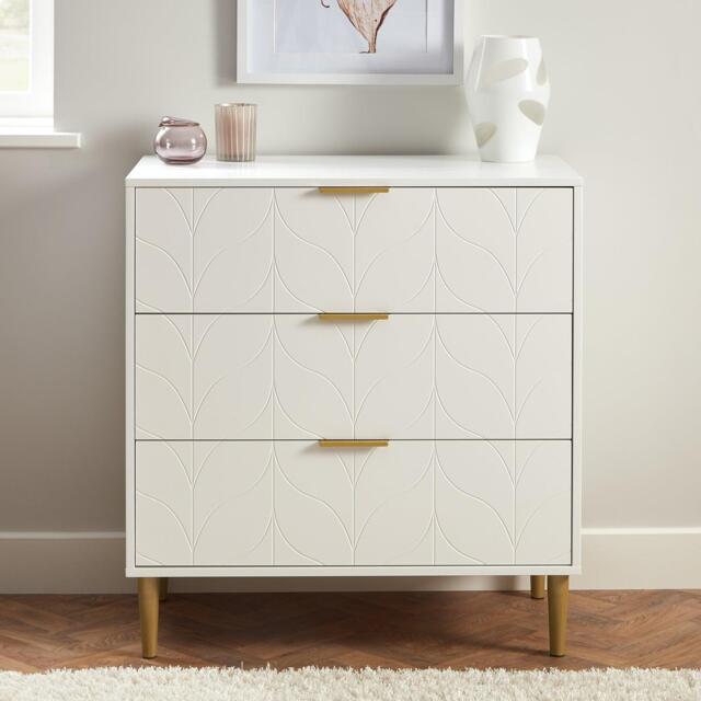 Gloria 3 Drawer Chest of Drawers - White & Brass Effect - image 1