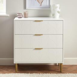 Gloria 3 Drawer Chest of Drawers - White & Brass Effect - thumbnail 1