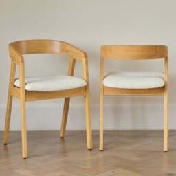 Charlotte Pale Oak Round Dining Table Set - 4 Seater - Ella Pale Oak Carver Chair - Off White Boucle - thumbnail 3