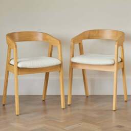 Charlotte Pale Oak Round Dining Table Set - 4 Seater - Ella Pale Oak Carver Chair - Off White Boucle - thumbnail 2
