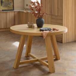 Charlotte Pale Oak Round Dining Table Set - 4 Seater - Ella Pale Oak Carver Chair - Off White Boucle - thumbnail 4