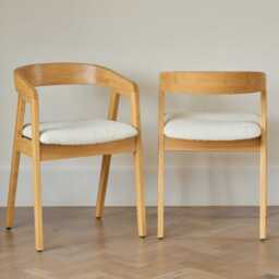 Charlotte Pale Oak Round Dining Table Set - 4 Seater - Ella Pale Oak Carver Chair - Off White Boucle - thumbnail 3