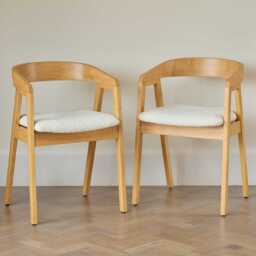 Charlotte Pale Oak Round Dining Table Set - 4 Seater - Ella Pale Oak Carver Chair - Off White Boucle - thumbnail 2