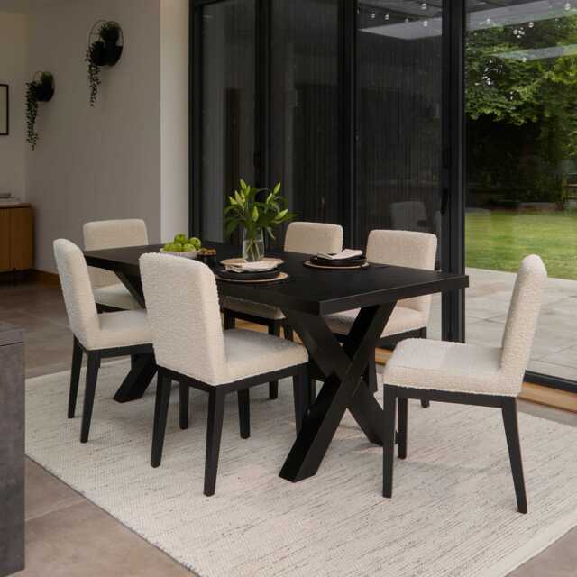 Charlotte Black Oak Extending Dining Table Set - 6 Seater - Nolan Boucle  Dining Chairs -  Black Oak Legs - image 1