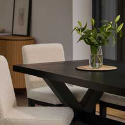 Charlotte Black Oak Extending Dining Table Set - 6 Seater - Nolan Boucle  Dining Chairs -  Black Oak Legs - thumbnail 2