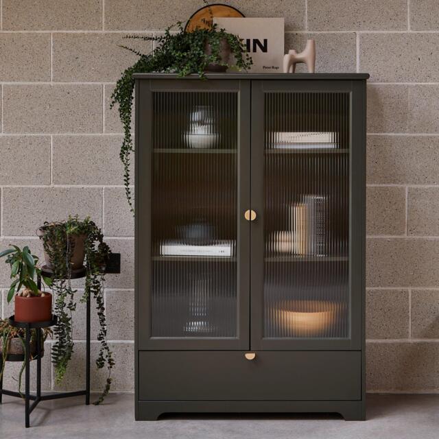 Lua Tall Cabinet in Fir Green with Fluted Glass - image 1