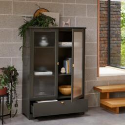 Lua Tall Cabinet in Fir Green with Fluted Glass - thumbnail 4