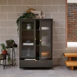 Lua Tall Cabinet in Fir Green with Fluted Glass - thumbnail 2