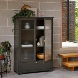 Lua Tall Cabinet in Fir Green with Fluted Glass - thumbnail 5