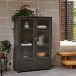 Lua Tall Cabinet in Fir Green with Fluted Glass - thumbnail 6