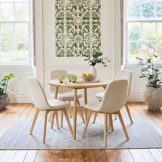 Tilly 100cm Round Dining Table - 4 Seater - Ellis Dining Chairs - Light Beige with Whitewash Oak Legs - image 1