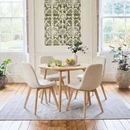Tilly 100cm Round Dining Table - 4 Seater - Ellis Dining Chairs - Light Beige with Whitewash Oak Legs