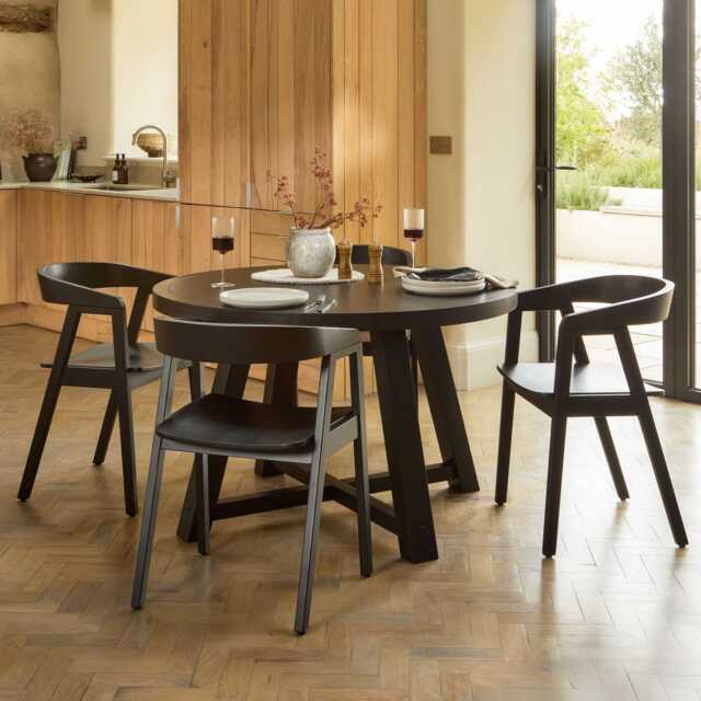 Charlotte Black Oak Round Dining Table Set - 4 Seater - Ella Black Dining Armchairs - image 1