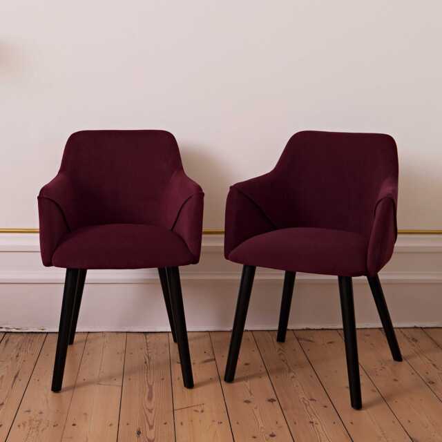 Freya Burgundy Red Armchair - Set of 2 - Black Oak Legs - image 1