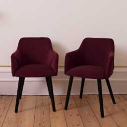 Freya Burgundy Red Armchair - Set of 2 - Black Oak Legs