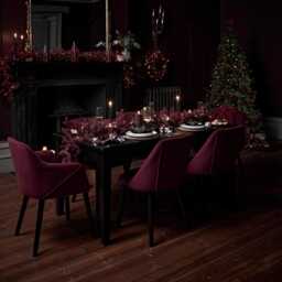 Freya Burgundy Red Armchair - Set of 2 - Black Oak Legs - thumbnail 2