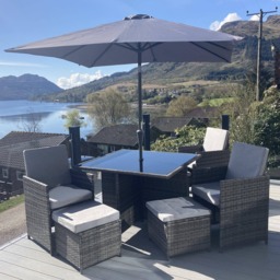Cube 8 Seater Rattan Outdoor Dining Set with Grey Parasol - Grey Weave - thumbnail 2