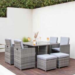 Cube 8 Seater Rattan Outdoor Dining Set with Grey Parasol - Grey Weave - thumbnail 3