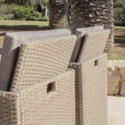 Cube 8 Seater Rattan Outdoor Dining Set with Cream Parasol - Natural Brown Weave Polywood Top - thumbnail 6