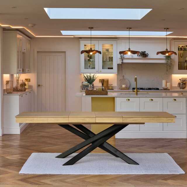 Amelia Pale Oak Wood Dining Table - Extendable - Black Legs - image 1