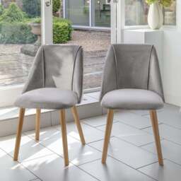 Ella 160cm Pale Oak Dining Table Set - 6 Seater - 4 Freya Dining Chairs with  2 Freya Armchairs - Mist Grey with Pale Oak Legs - thumbnail 2