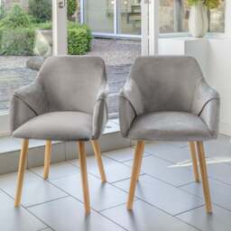 Ella 160cm Pale Oak Dining Table Set - 6 Seater - 4 Freya Dining Chairs with  2 Freya Armchairs - Mist Grey with Pale Oak Legs - thumbnail 3