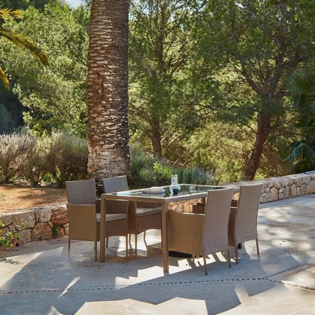 Marston 4 Seater Rattan Garden Dining Set  - Natural Brown - Glass Top - image 1