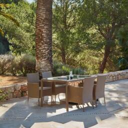 Marston 4 Seater Rattan Garden Dining Set  - Natural Brown - Glass Top - thumbnail 1