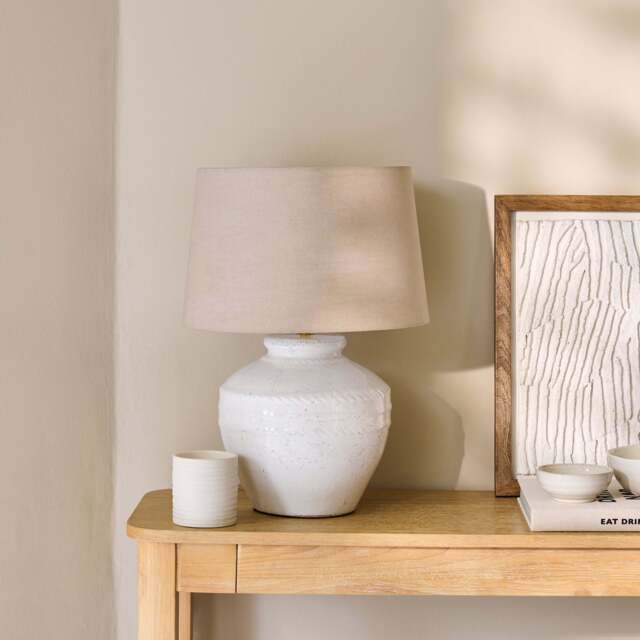 Merton Ceramic Lamp Base & Coningsby Taupe Cotton Lampshade - 40cm - image 1