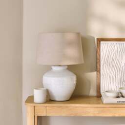 Merton Ceramic Lamp Base & Coningsby Taupe Cotton Lampshade - 40cm - thumbnail 1