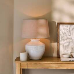 Merton Ceramic Lamp Base & Coningsby Taupe Cotton Lampshade - 40cm - thumbnail 2