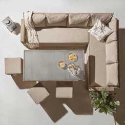 Aston 9 Seater Rattan Corner Sofa Set with Cream Lean Over Parasol with Glass Table Top - Natural Brown - thumbnail 5