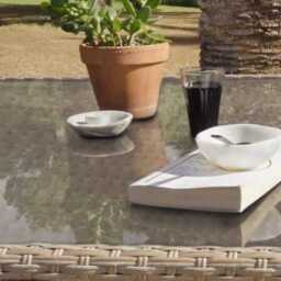 Aston 9 Seater Rattan Corner Sofa Set with Cream Lean Over Parasol with Glass Table Top - Natural Brown - thumbnail 3