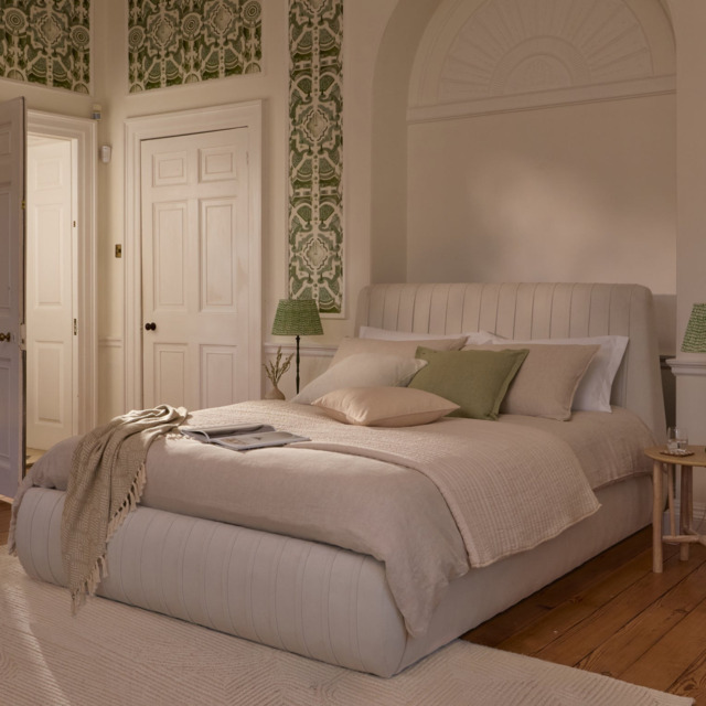 Etta King Ottoman Bed - Ivory Pleated - image 1