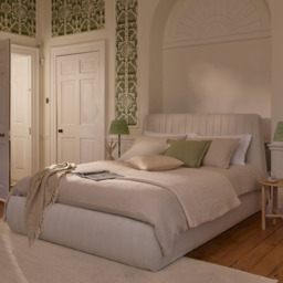Etta King Ottoman Bed - Ivory Pleated