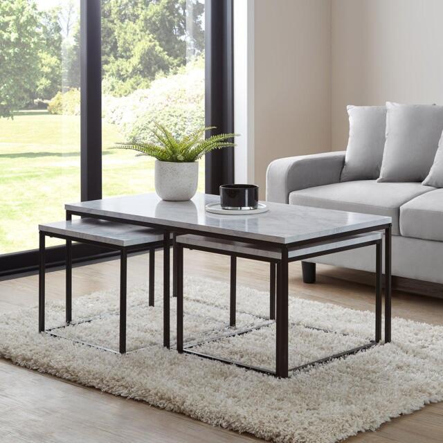 Jay Marble Effect Coffee Table Set - Black Frame - image 1