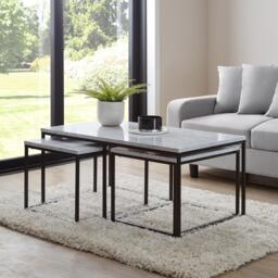 Jay Marble Effect Coffee Table Set - Black Frame - thumbnail 1