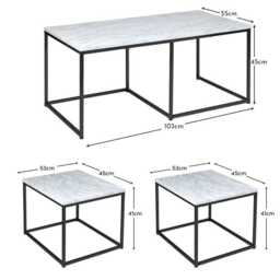 Jay Marble Effect Coffee Table Set - Black Frame - thumbnail 6