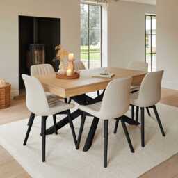 Amelia Whitewash Dining Table Set - 6 Seater - Bella Light Beige Boucle Dining Chairs - Black Legs - thumbnail 1