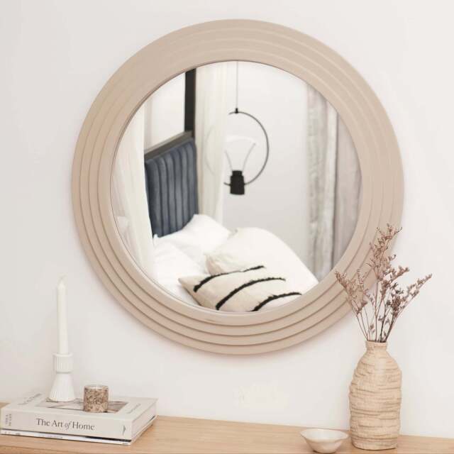 Kubu 70cm Wooden Round Mirror - Taupe - image 1