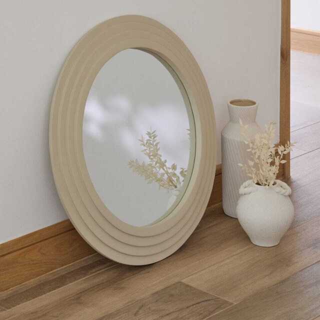 Kubu 70cm Wooden Round Mirror - Taupe - image 1
