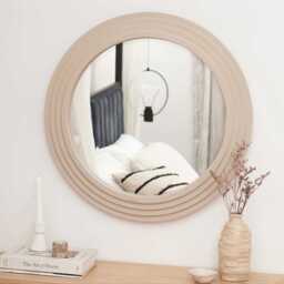 Kubu 70cm Wooden Round Mirror - Taupe
