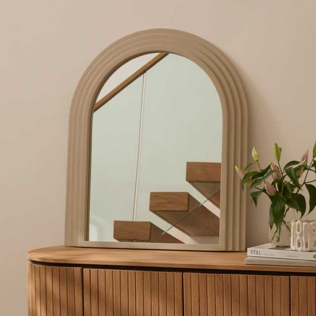 Kubu 90 x 77cm Wooden Arch Mirror - Taupe - image 1